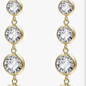 Long graduated diamond earring bezel set 14k gold