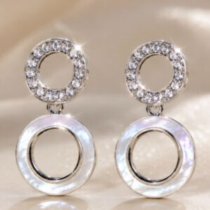 Mother of pearl and Swarovski Crystal diamond circles earrings as seen on Real Housewives
